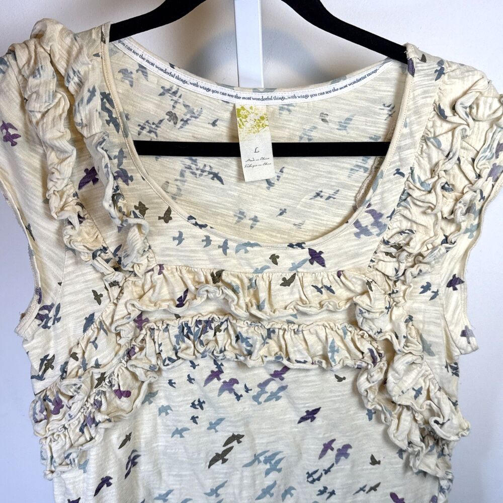 Anthropologie Bird on Flight Ruffled Babydoll Top Rosette Ivory Cotton Large - Picture 2 of 7
